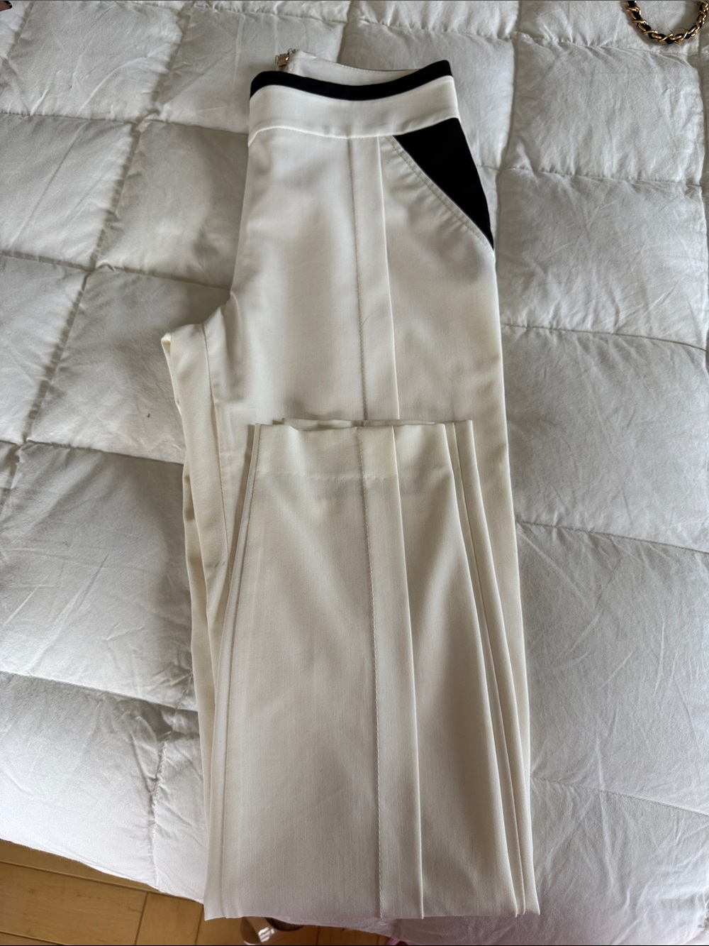 bebe Cream High-Waist Trousers with Black Trim